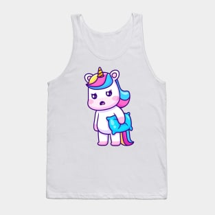 Cute Sleepy Unicorn Holding Pillow Cartoon Tank Top